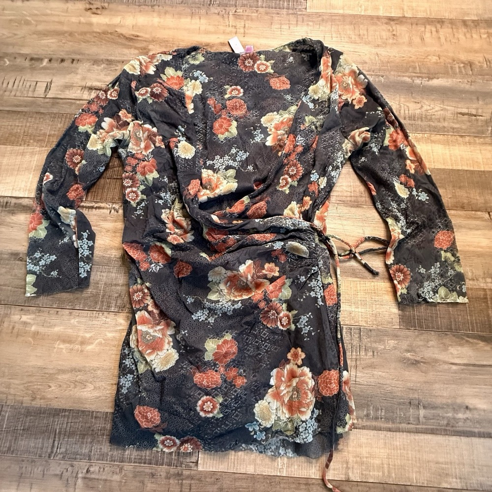 Sweet Pea Sheer Double Layer Criss Cross Floral Sz L Boho Lagenlook